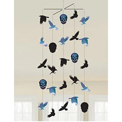 Afbeelding van Amscan Hangdecoratie Schedel En Vogel 1 Meter Karton Blauw