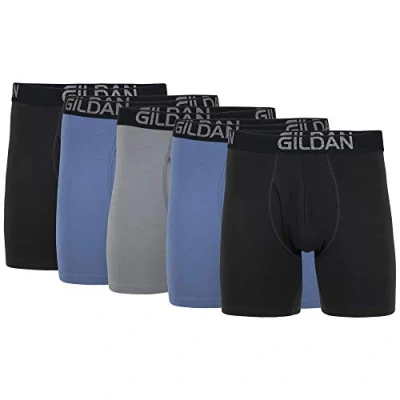 Afbeelding van Gildan Katoenen stretch boxershort voor heren, multipack, Zwart Roet, Leisteen Blauw, Grijs Flanel (5 pack), S