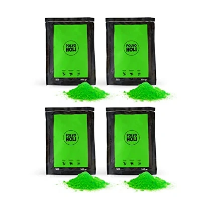 Afbeelding van POLVO Holi Verpakking met 4 poederdoppen à 100 gram (400 g holipoeder) (groen)