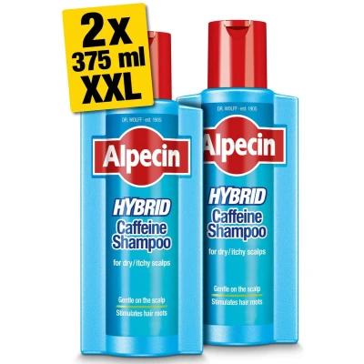 Afbeelding van Alpecin Hybrid shampoo 2x 375ml Natuurlijke haargroei voor gevoelige en droge hoofdhuid