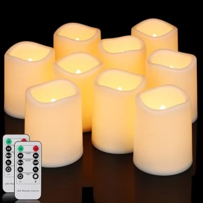 Afbeelding van yunsheng Vlamloze led kaarsen met afstandsbediening, timerfunctie, 2 AA batterijen, flikkerende vlam, 9 stuks, 7,5 x 10 cm, waterdichte kaars, in /outdoor, woondecoratie