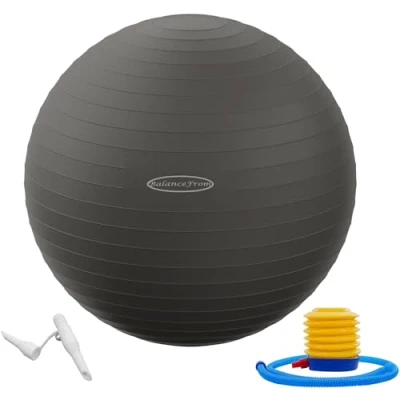 Afbeelding van BalanceFrom Anti burst en slipbestendige oefenbal, yogabal, fitnessbal, geboortebal met snelpomp, 2 pond capaciteit (68 75 cm, XL, grijs)