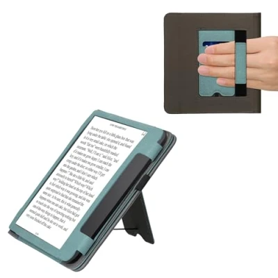 Afbeelding van kwmobile case compatibel Met Tolino Epos 3 hoes standaard E reader cover van kunstleer In mintgroen/donkergrijs