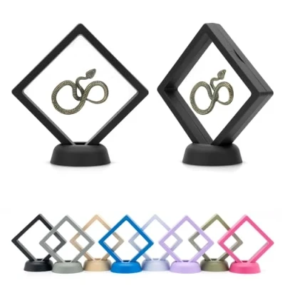 Afbeelding van CKB LTD Set van 5 3D Zweefraam Floating Frame Zwevende Lijsten Display Case Houder Opslagdoos Suspensie Standaard Zwart (9cm x 9cm 2cm)