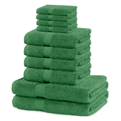 Afbeelding van Marina Set van 10 katoenen kwaliteit 525 g/m² 4 gastendoekjes 30 x 50 cm, handdoeken 100 cm en 2 badhanddoeken 70 140 groen, absorberend
