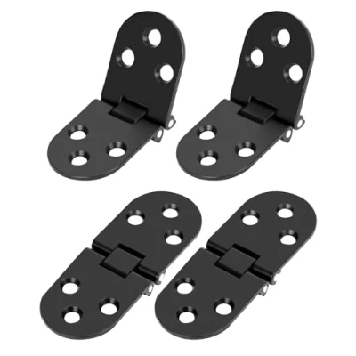 Afbeelding van QWORK® 4 stuks zwart scharnier opklapbaar 180 graden roestvrij zinklegering voor klaptafels, kasten en gereedschapskisten
