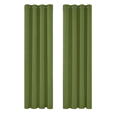 Afbeelding van Deconovo Warmte isolerende verduisteringsgordijnen, modern design met oogjes, gordijnen voor woonkamer en slaapkamer, 140 x 180 cm (breedte hoogte), grasgroen, 2 stuks