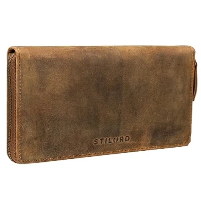 Afbeelding van STILORD &#039;Emilia&#039; Damesportemonnee elegante klassieke Leren portemonnee met RFID en NFC bescherming zwarte geschenkdoos, Kleur:middel bruin