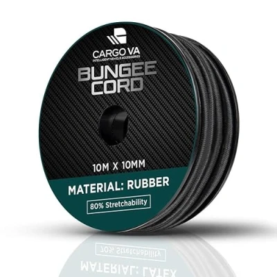 Afbeelding van CARGO VA Intelligent Vehicle Accessories CargoVA Rubberen touw, 10 mm, m, zwart, expandertouw, 80% rek, weerbestendig spankabel voor aanhangers, zonnezeil, dekzeilen enz