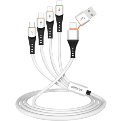 Afbeelding van SDBAUX 3A/1.2M Multi USB Oplaadkabel, 6 in 1 A/USB C naar 2 iP/Micro USB/Type Verbinding Snellaadkabel, Compatibel met Tablets, Samsung Galaxy S21 S20 S8, Google Pixel 4XL, LG G8 V35, Moto, PS4