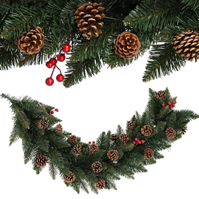 Afbeelding van KADAX Dennenslinger, decoratieve slinger, 115 cm lange dennenslinger met dennenappels, kunstmatige kerstslinger van pvc folie, kerstdecoratie (asher)