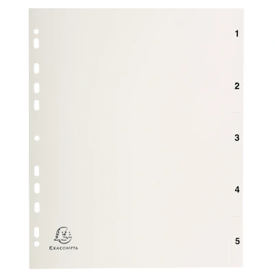 Afbeelding van Exacompta tabbladen numeriek voor ft A4, uit PP, 5 tabs, met indexblad, wit