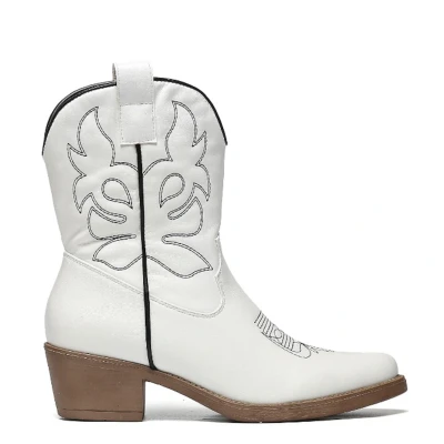 Afbeelding van Cowboylaarzen Wit kort zwarte stiksels