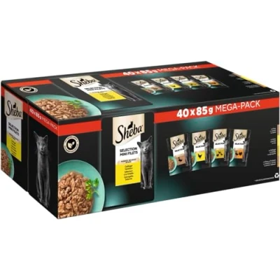 Afbeelding van Sheba katten natvoer selectie in saus, 40 sachets, 40x85g (1 grootverpakking) natvoer, gevogelte variatie met eend, kip, en kalkoen