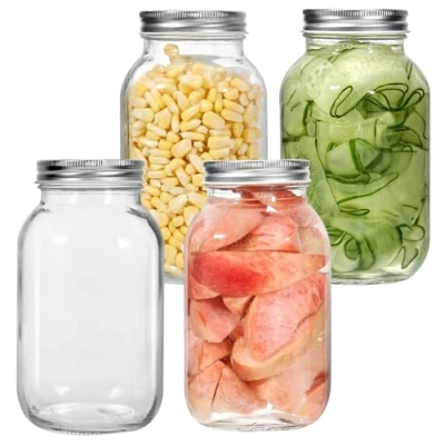 Afbeelding van Zanfqvo 4 stuks inmaakpotten, 1000 ml, luchtdichte weckpotten met schroefdeksel, jampotten, inmaakpotten voor zelfgemaakte jam, inmaken, bewaren, fermenteren van levensmiddelen