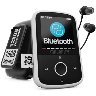 Afbeelding van Bluetooth MP3 muziekspeler met sportclip Inclusief bedrade oortelefoon 16 GB intern geheugen, uitbreidbaar 128 HD kleurenscherm, 34 uur batterijduur SD en USB C MAJORITY GO Player