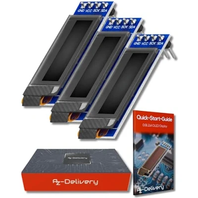 Afbeelding van AZDelivery 3 x 0,91 inch OLED 128 32 pixels SSD1306 I2C Display compatibel met Arduino en Raspberry Pi Inclusief E Book!