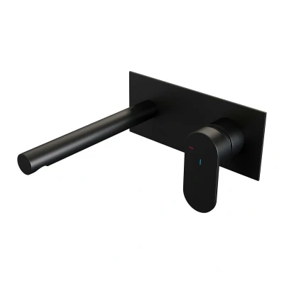 Afbeelding van Brauer Black Edition Wastafelmengkraan inbouw rechte uitloop links hendel breed plat afdekplaat model C 1 mat zwart