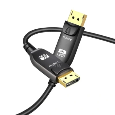 Afbeelding van Angusplay 8K Glasvezel DisplayPort naar kabel 1.4 15m, Ultra HD 8K@60Hz, 4K@144Hz, optische glasvezelkabel, High Speed 32,4Gbit/s lange DP 1.2, HDCP 3D gaming en pc monitor