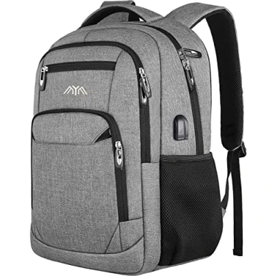 Afbeelding van Schoolrugzak voor jongens en meisjes, dames heren, tieners, laptop, zakelijke Rugzak met USB, grijs, 15,6 Zoll,