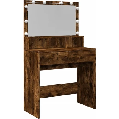 Afbeelding van vidaXL Kaptafel met LED 80x41x134,5 cm gerookt eikenkleurig