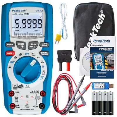 Afbeelding van PeakTech P 3442 True RMS Digitale multimeter voor elektriciens met 60000 counts, professionele handmultimeter elektrische leidingen, CAT III 1000V, 1