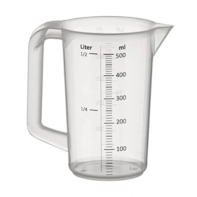 Afbeelding van APS maatbeker 0,5 liter, Ø 9,5 x H: 14 cm, kunststof beker met maatverdeling in reliëf aan de buitenkant, gesloten handvat, ml verdeling, vaatwasmachinebestendig