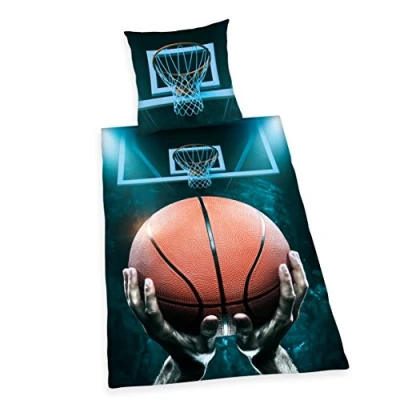 Afbeelding van Herding YOUNG COLLECTION Beddengoedset, omkeerbaar motief, basketbal, dekbedovertrek 140 x 200 cm, kussensloop 70 90 katoen renforcé