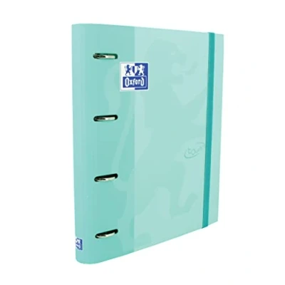 Afbeelding van Oxford, Ordner met 4 ringen, A4+, extra deksel, sluiting rubber, reserveonderdeel 5 x en kleurstrepen, Write&amp;Erase, stickerblad, kleur Ice Mint Touch