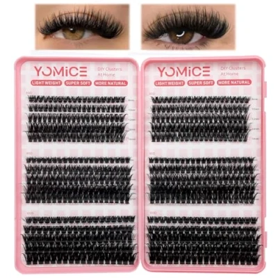 Afbeelding van Yomice Wimperclusters pluizige individuele wimpers 60D+80D+100D DIY wimperextensions, dikke clusterwimpers, 8 16 mm, natuurlijke wimperclusters, Russische D krul, volume wimperextensions thuis (60D+