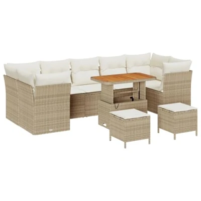 Afbeelding van vidaXL 10 delig Tuin Sofa Set met Kussens Beige Poly Rattan Acacia