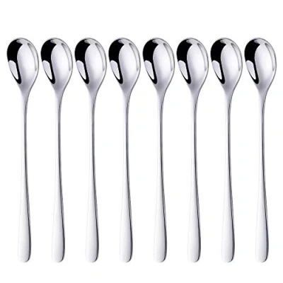 Afbeelding van BISDARUN Latte lepels zilveren theelepels met lange steel 18/10 roestvrijstalen voor dessertcocktailijs ijscoupe koffie, 8 inch/20,5 cm, set van