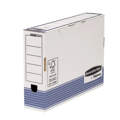 Afbeelding van Bankers Box Archiefdoos Folio met FastFold System, 80 mm, FSC, verpakking van 10, wit/blauw