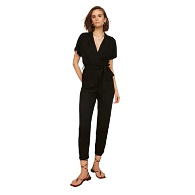 Afbeelding van Trendyol Zwarte Geweven Lange, Wijde Jumpsuit Met Riem Twoss19Lj0158
