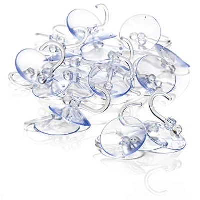 Afbeelding van COM FOUR® 20x zuignaphouder met plastic haken multifunctionele voor kerstverlichting en andere decoraties muurhaken (20 stuks Ø 4cm)