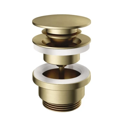 Afbeelding van HotBath Pal clickplug met schroef rond messing Geborsteld