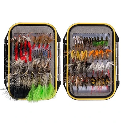 Afbeelding van Bassdash vliegvissen kit met assortiment vliegen, 72 stuks, kunstaas droge/natte nimfen, aardse, muggen, streamers, enz. dubbelzijde waterdichte vliegendoos