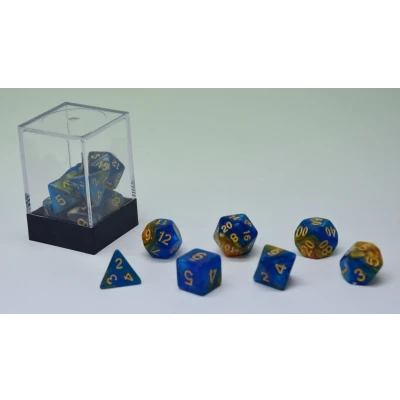 Afbeelding van Dobbelstenen Stardust Goud/Blauw 7set