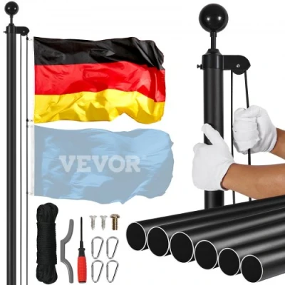 Afbeelding van VEVOR Afneembare vlaggenmastset, 9140 mm, Duitse vlaggenmast van aluminiumlegering in de grond voor buiten, met 3 weergavemodi professionele accessoires, zwart