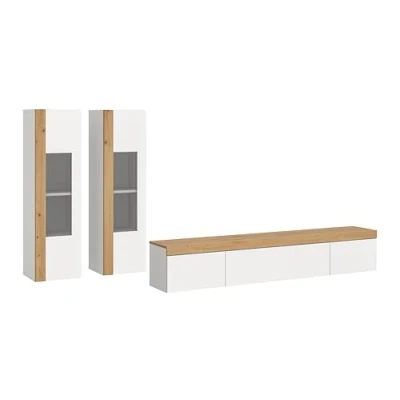 Afbeelding van Ruda wandkast systeem 3 delen wand of vloer wit, eik decor.