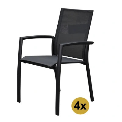 Afbeelding van Set van 4 Malaga stapelbare tuinstoelen antraciet aluminium textileen