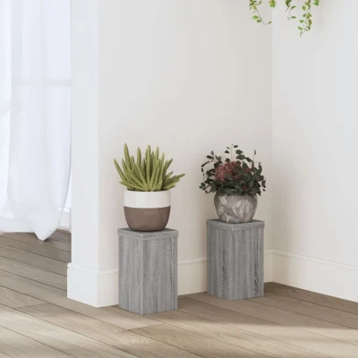 Afbeelding van Plantenstandaards 2 st 10x10x18 cm bewerkt hout grijs sonoma