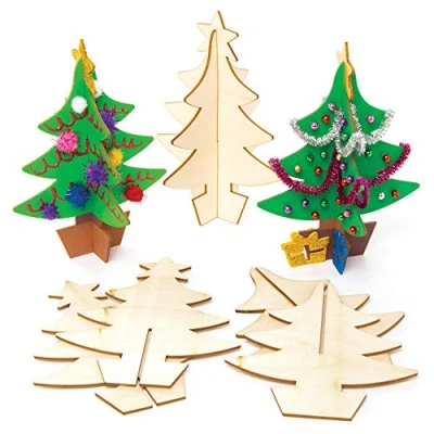 Afbeelding van Baker Ross AW983 3D kerstboom van hout (5 stuks) knutselset voor kinderen met Kerstmis, Meerkleurig