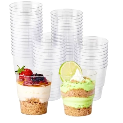 Afbeelding van MATANA 48 Plastic Dessertbekers (Transparant, 240ml), Dessertkommen voor Desserts, Voorgerechten, Tiramisus, Fruitsalade, Buffetten Stevig en Herbruikbaar