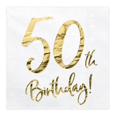 Afbeelding van Partydeco Servetten 50th birthday wit (20 stuks)