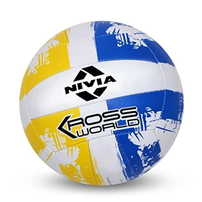 Afbeelding van Nivia Kross Rubber Hand Stitched Volleyball for Youth &amp; Men (Yellow/Blue, Size 4) Material Air Retention and High Bounce Rubberized Stitching Ideal Training
