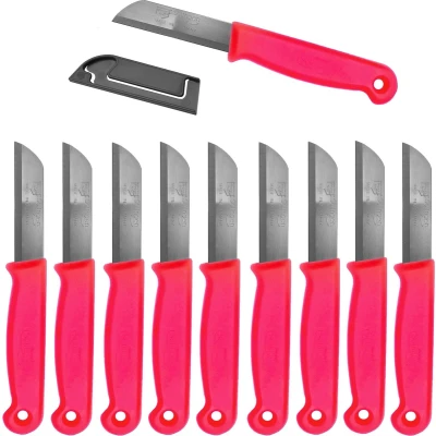 Afbeelding van Solingen Schilmesje RVS Glad 16 cm met &quot;Blade Cover&quot; Neon Rood 10 stuks