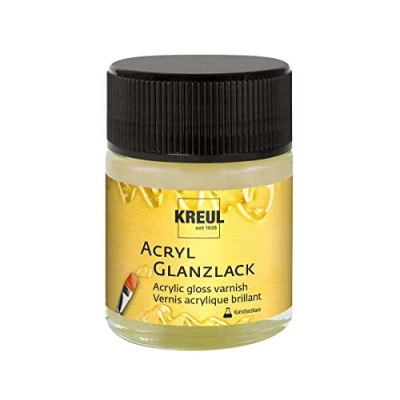 Afbeelding van KREUL 79405 Acrylglansvernis op basis van kunsthars, 50 ml glas, glanzend transparant, bescherm en aflakvernis voor volledig gedroogde schilderijen, geschikt binnen buiten