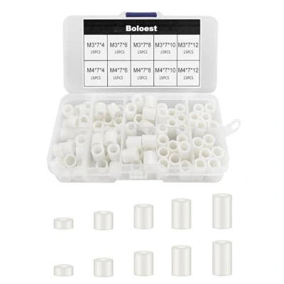Afbeelding van 150 stuks ABS ronde afstandhouders assortiment kit wit isolatie voor M3, M4 schroeven nylon kolom met kunststof doos (wit)