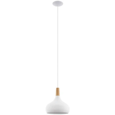 Afbeelding van EGLO Sabinar hanglamp, pendellamp van staal en hout, plafondlamp hangend in geborsteld wit, bruin, E27 fitting, Ø 28 cm, FSC gecertificeerd